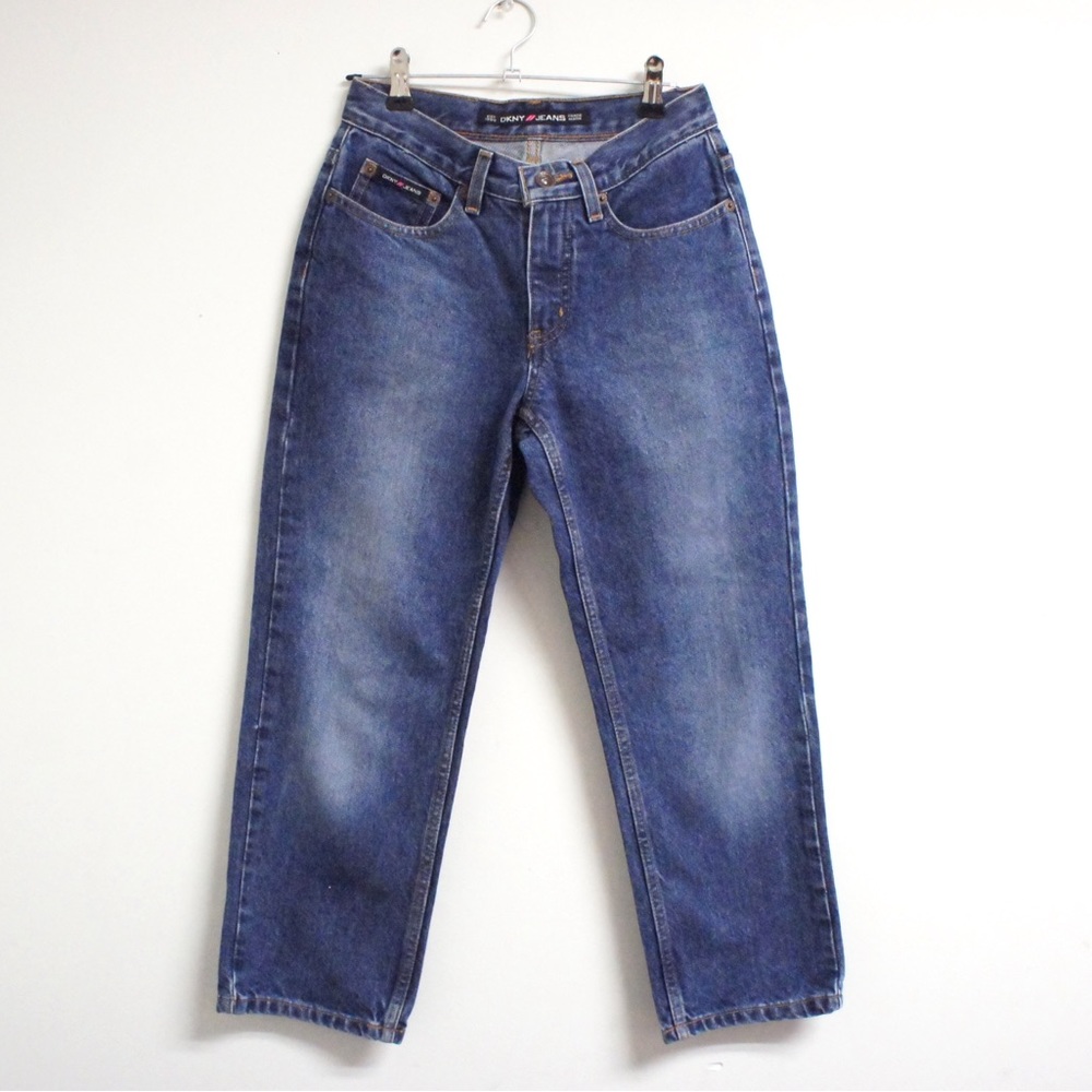 VTG 90s Y2K DKNY Jeans, Blue Dark Wash Straight Denim Jeans Women Size 0 23''